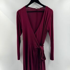 Gap Maroon Long Sleeve Wrap Dress with Side Tie – Size Medium